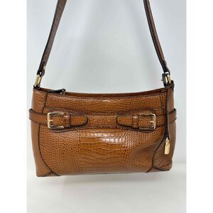 Etienne Aigner Purse Handbag Shoulder Bag Brown Leather Crocodile Authentic